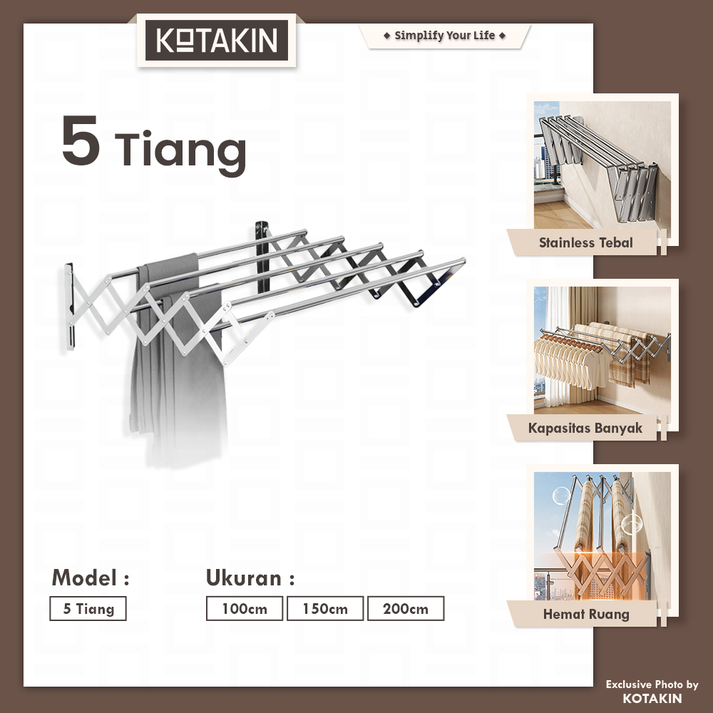 Jemuran Dinding 5 Tiang